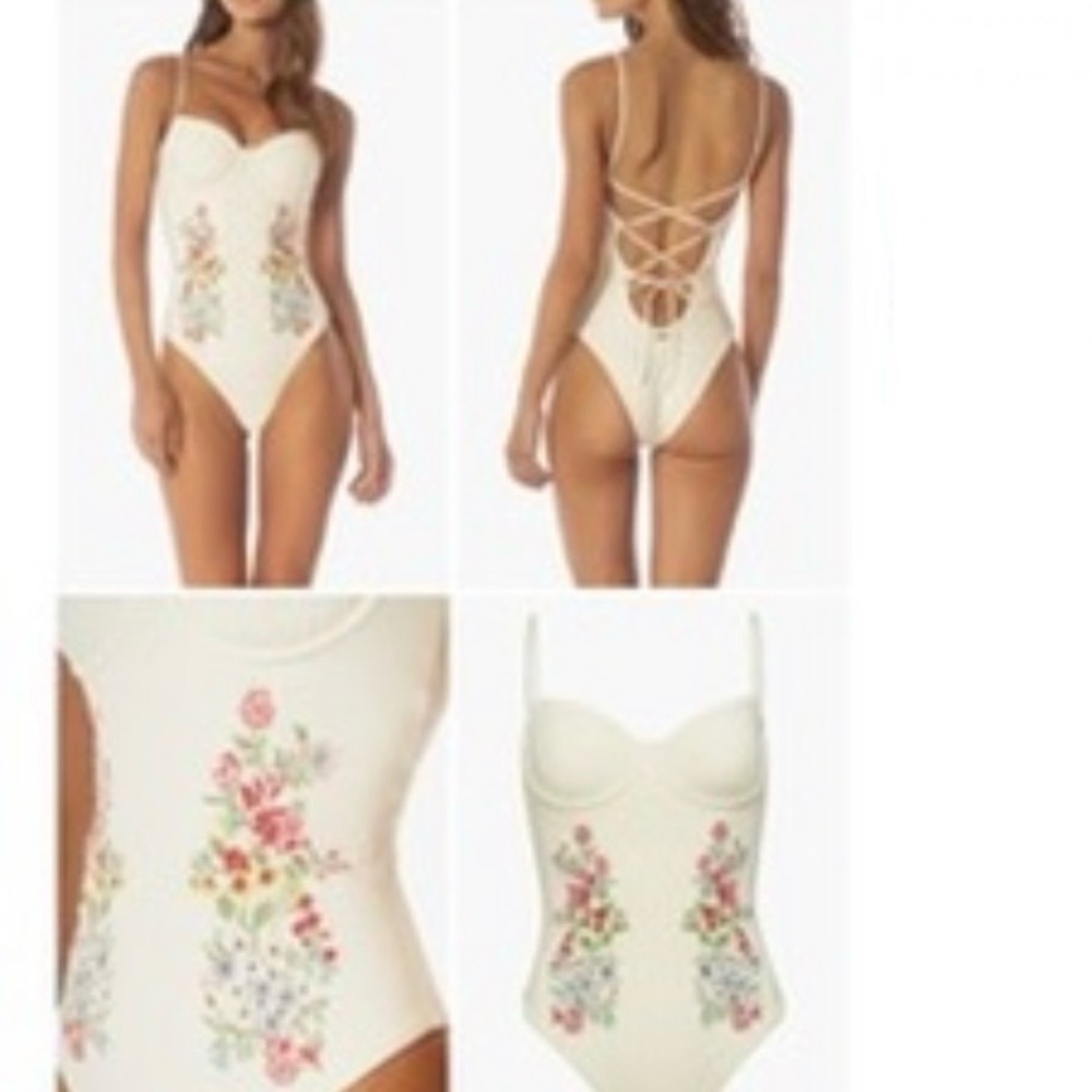 *NWT* Maaji Cream Swimsuit with Pink & Green Floral Embroidery Retail $208 - Picture 3 of 8